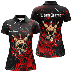 Black and Red Flame Bowling Skull Custom Halloween bowling Shirts for Women,Team Bowling jerseys NQS8155