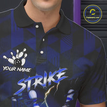 Load image into Gallery viewer, Blue Camo strike Men's Bowling Polo, Quarter Zip Shirt Custom Team Bowling jersey, gift for bowler NQS10343