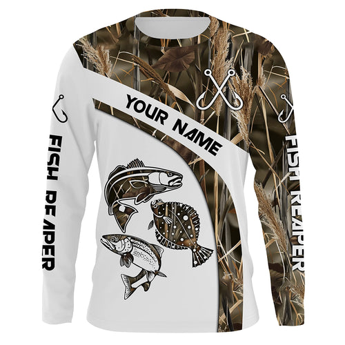 Beautiful Texas Slam Fishing Camo Redfish, Speckled Trout, Flounder Custom long sleeve Fishing Shirts NQS765