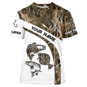 Beautiful Texas Slam Fishing Camo Redfish, Speckled Trout, Flounder Custom long sleeve Fishing Shirts NQS765