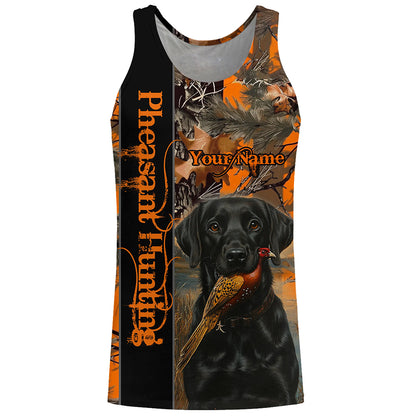 Pheasant Hunting with dog Labrador Retriever orange camo Custom name 3D All over print hunting shirt NQS2270