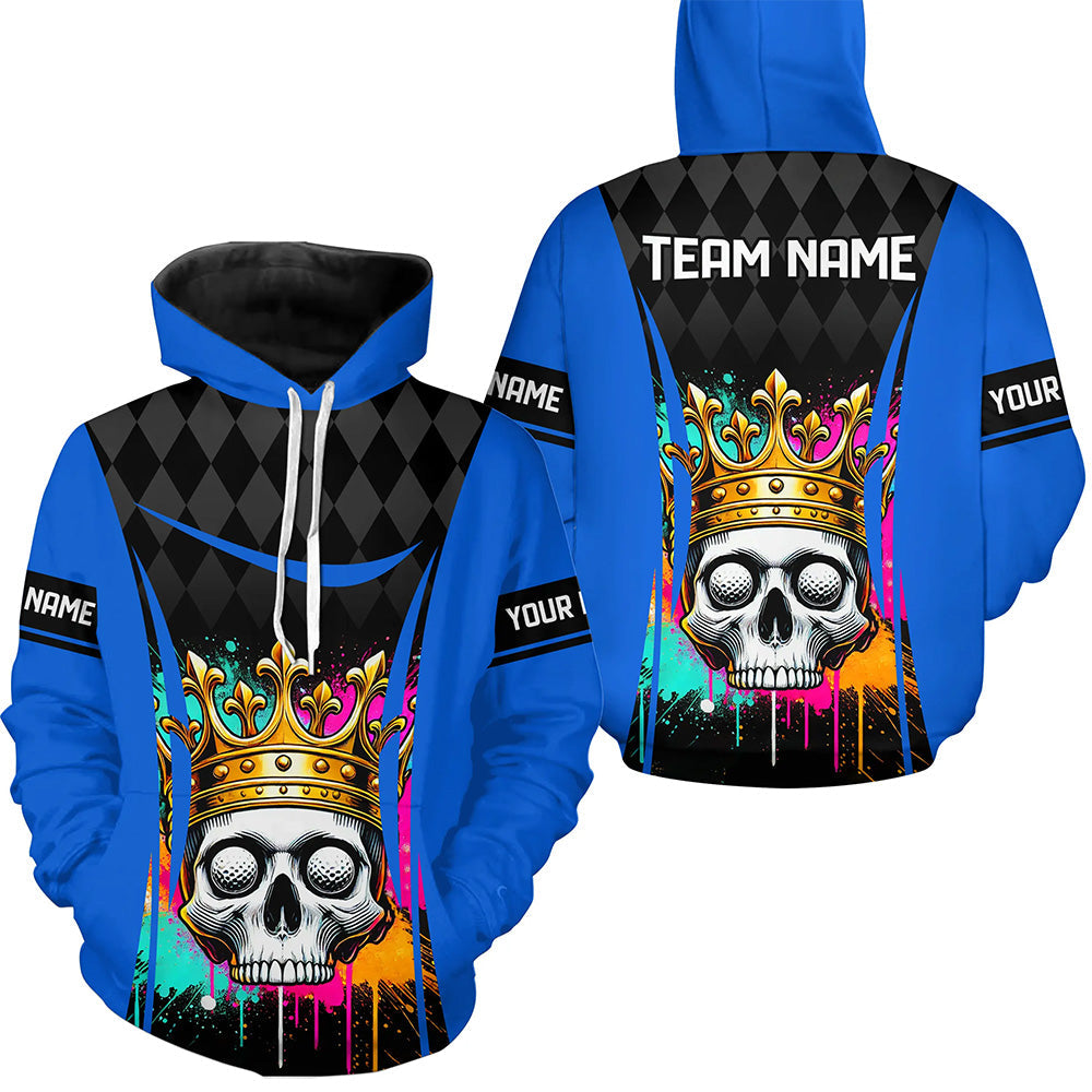 Black argyle pattern colorful Skull golf Hoodies custom golf hoodie for men, women | Blue NQS8379