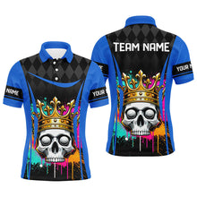 Load image into Gallery viewer, Black argyle pattern colorful Skull matching golf shirts for couples custom golf outfits | Blue NQS8379