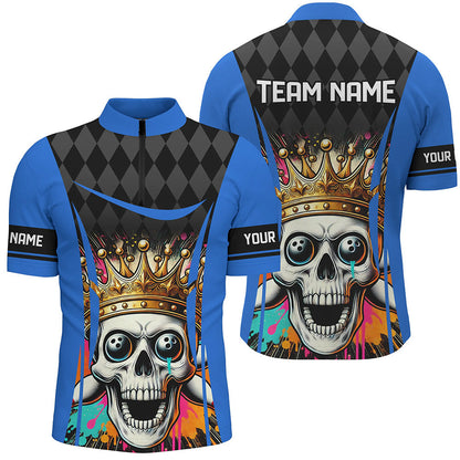 Black argyle pattern colorful Skull Custom Bowling Shirt for Men Personalized Bowling Team Jerseys NQS8380