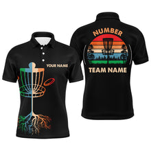 Load image into Gallery viewer, Retro Black Mens disc golf polo shirt custom disc golf team jersey, disc golf wear NQS8577