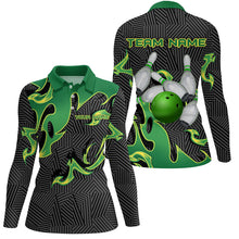 Load image into Gallery viewer, Green Flame Black Camo Bowling Polo, Quarter zip Shirt For Women Custom Team League Bowling Jerseys NQS8825