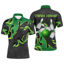 Load image into Gallery viewer, Green Flame Black Camo Bowling Polo, Quarter zip Shirt For Men Custom Team League Bowling Jerseys NQS8825