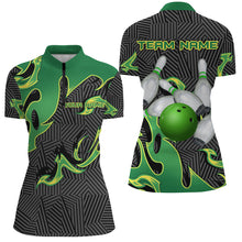 Load image into Gallery viewer, Green Flame Black Camo Bowling Polo, Quarter zip Shirt For Women Custom Team League Bowling Jerseys NQS8825