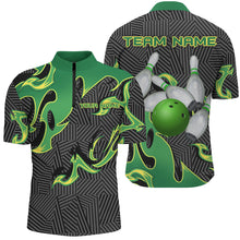 Load image into Gallery viewer, Green Flame Black Camo Bowling Polo, Quarter zip Shirt For Men Custom Team League Bowling Jerseys NQS8825