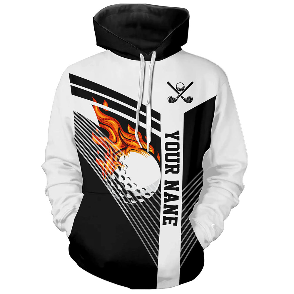 Black and White Flame Golf Ball Golf Hoodies custom Hoodie golf tops unique golf gifts NQS8832