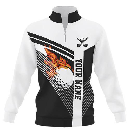 Black and White Flame Golf Ball Quarter zip golf sweatshirt custom sweater golf tops unique golf gifts NQS8832