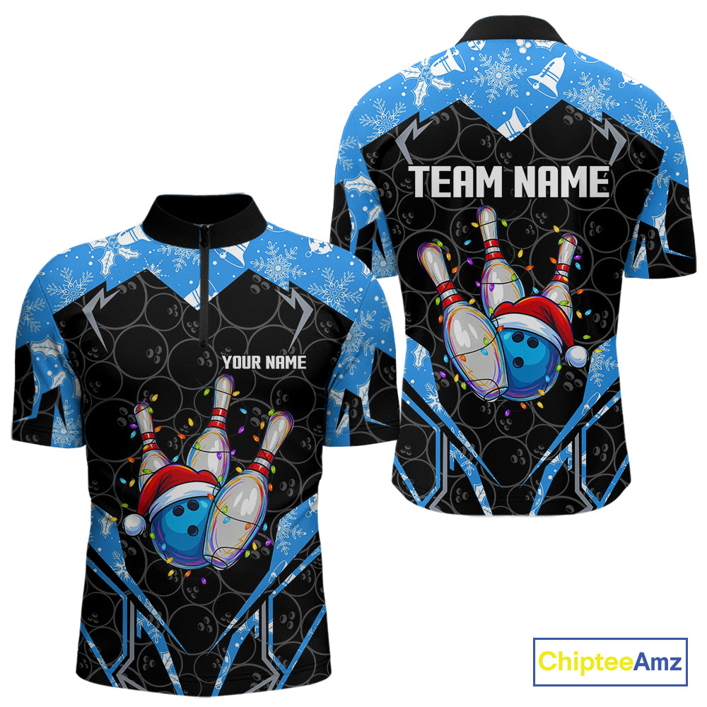 Black Camo Blue Christmas Bowling shirts for men Custom Team bowling jerseys gift for bowlers NQS10966