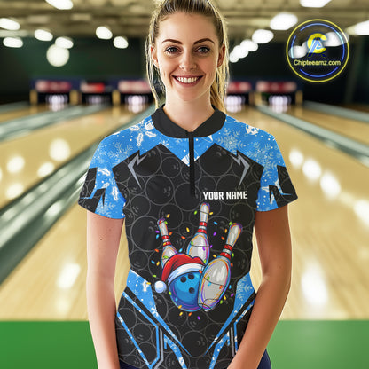 Black Camo Blue Christmas Bowling shirts for Women Custom Team bowling jerseys gift for bowlers NQS10966