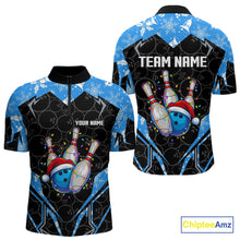 Load image into Gallery viewer, Black Camo Blue Christmas Bowling shirts for men Custom Team bowling jerseys gift for bowlers NQS10966