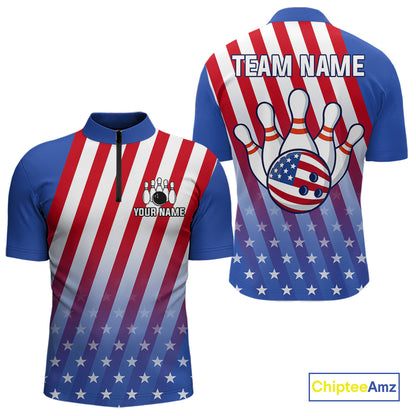Red, White and Blue US Flag Bowling Shirts for Men Custom Patriotic Bowling Team Jerseys NQS11148