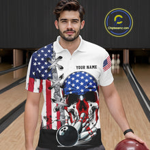 Load image into Gallery viewer, American Flag Skull Bowling Polo, Quarter Zip Shirts for Men Custom Patriotic Bowling Team jerseys NQS11694