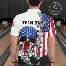 Load image into Gallery viewer, American Flag Skull Bowling Polo, Quarter Zip Shirts for Men Custom Patriotic Bowling Team jerseys NQS11694
