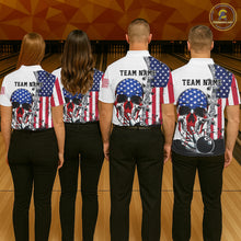 Load image into Gallery viewer, American Flag Skull Bowling Polo, Quarter Zip Shirts for Men Custom Patriotic Bowling Team jerseys NQS11694