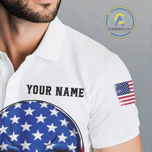 Load image into Gallery viewer, American Flag Skull Flame Golf Ball Mens Golf Polo shirts Custom Patriotic golf attire for men NQS11695