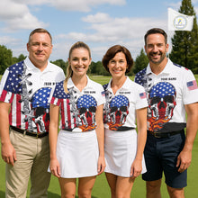 Load image into Gallery viewer, American Flag Skull Flame Golf Ball Mens Golf Polo shirts Custom Patriotic golf attire for men NQS11695