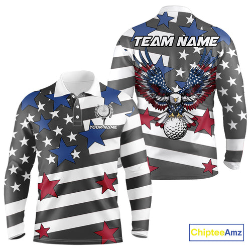 Gray and White American Flag Eagle Golf Polo shirt for Men Custom patriotic team golf outfit for men NQS9798