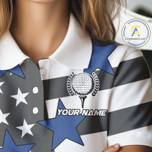 Load image into Gallery viewer, Gray and White American Flag Eagle Golf Polo shirt for Women Custom patriotic team ladies golf outfit NQS9798