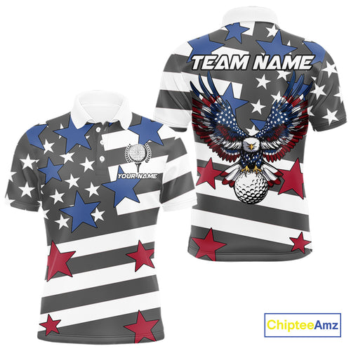 Gray and White American Flag Eagle Golf Polo shirt for Men Custom patriotic team golf outfit for men NQS9798