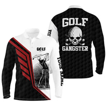 Load image into Gallery viewer, Black white Mens golf polo shirt custom golf gangster golf ball golf polos for men golf gifts for dad NQS5361