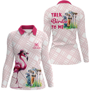 Womens golf polo shirts custom pink flamingo pattern golf shirts talk birdie to me NQS7565