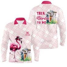 Load image into Gallery viewer, Mens golf polo shirts custom pink flamingo pattern golf shirts talk birdie to me NQS7565