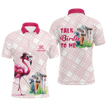 Load image into Gallery viewer, Mens golf polo shirts custom pink flamingo pattern golf shirts talk birdie to me NQS7565