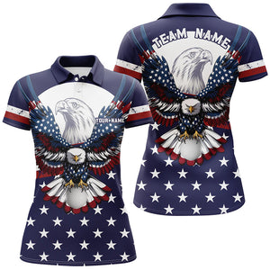 Red, white and blue American flag Eagle patriotic custom matching golf polos for couples NQS7958