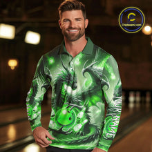 Load image into Gallery viewer, Personalized Green Lights Dragon Mens Bowling Polo, 1/4 Zip Shirt Custom Team Bowling League Jersey NQS10199