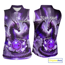 Load image into Gallery viewer, Personalized Purple Lights Dragon Bowling sleeveless polo Shirt Custom Team Bowling League Jersey NQS10200