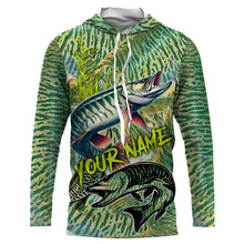 Load image into Gallery viewer, Personalized Muskellunge Fishing jerseys, Musky green scales long sleeve fishing shirts NQS3684