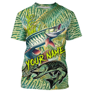 Personalized Muskellunge Fishing jerseys, Musky green scales long sleeve fishing shirts NQS3684