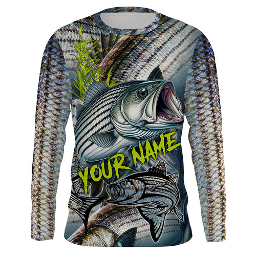 Personalized Striped Bass Fishing jerseys, striper scales long sleeve fishing shirts uv protection NQS3688