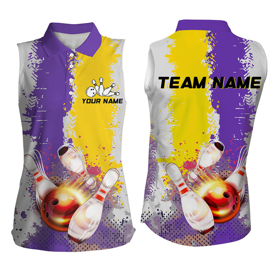 Yellow and Purple Camo Bowling Sleeveless Polo shirts Custom Team Women Bowling jerseys NQS8157