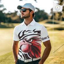 Load image into Gallery viewer, Mens golf polo shirts custom Red Eagle golf ball white golf tops, team golf attire for mens NQS10553