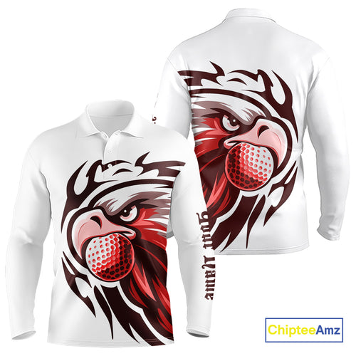 Mens golf polo shirts custom Red Eagle golf ball white golf tops, team golf attire for mens NQS10553