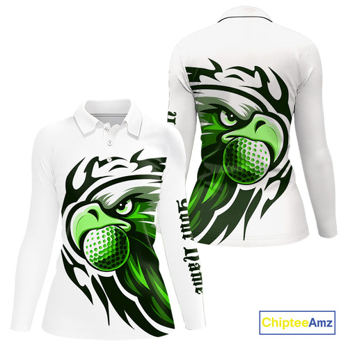 Womens golf polo shirts custom Green Eagle golf ball white golf tops, team golf attire for ladies NQS10554