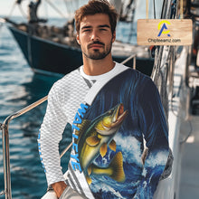 Load image into Gallery viewer, Blue and White Camo Walleye fishing Custom name sun protection Walleye fishing team jerseys NQS10556