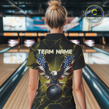Load image into Gallery viewer, Yellow lightning thunder bowling American flag Eagle custom Womens Bowling Polo, Quarter Zip Shirts NQS10557