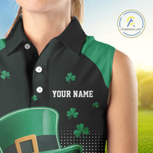 Load image into Gallery viewer, Green clover Golf Ball Women&#39;s Sleeveless polo golf shirts Custom St Patrick team golf top for ladies NQS10777