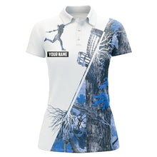 Load image into Gallery viewer, Blue Camo Women Disc golf polo shirts custom disc golf jersey, women disc golf apparel NQS9301