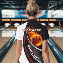 Load image into Gallery viewer, Personalized Black &amp; White Red Flame Bowling Polo, 1/4 zip Team Shirts For Women, Gifts For Bowlers NQS11358