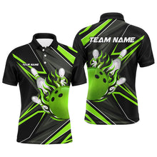 Load image into Gallery viewer, Black and green Men Bowling Polo Shirt custom Bowling Ball Pins flame bowling jerseys for Bowler NQS7386