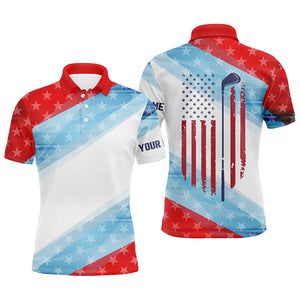 Red white and blue American flag Mens golf polo shirt custom mens patriotic polo shirts golfing gift NQS5375