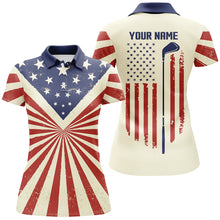 Load image into Gallery viewer, Vintage American flag patriotic Womens golf polo shirt custom golf tops for ladies patriotic golf gift NQS5377