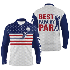 American flag patriotic Mens golf polo shirt custom white best papa by par fathers day golf gifts NQS5379